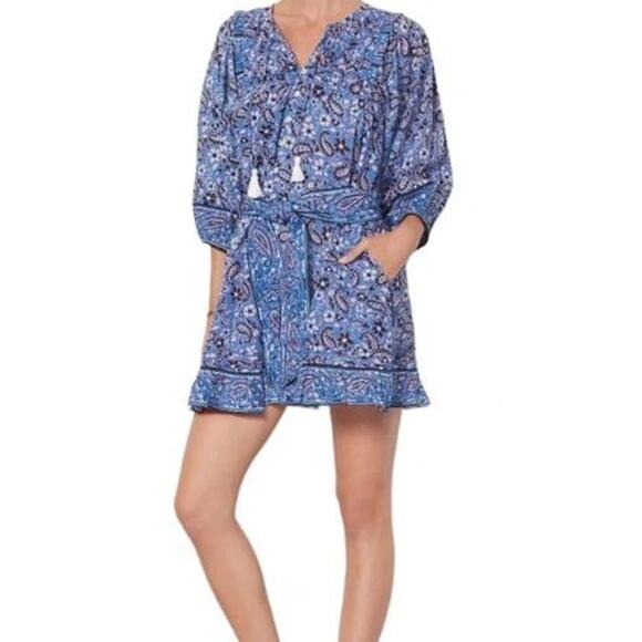 Cleobella Blue Paisley Mini Dress - Picture 1 of 11
